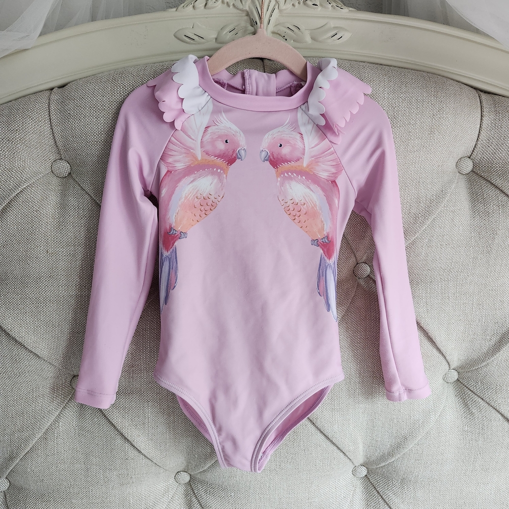 Pink Parrot Ruffle Sleeve Swim, Sz 3